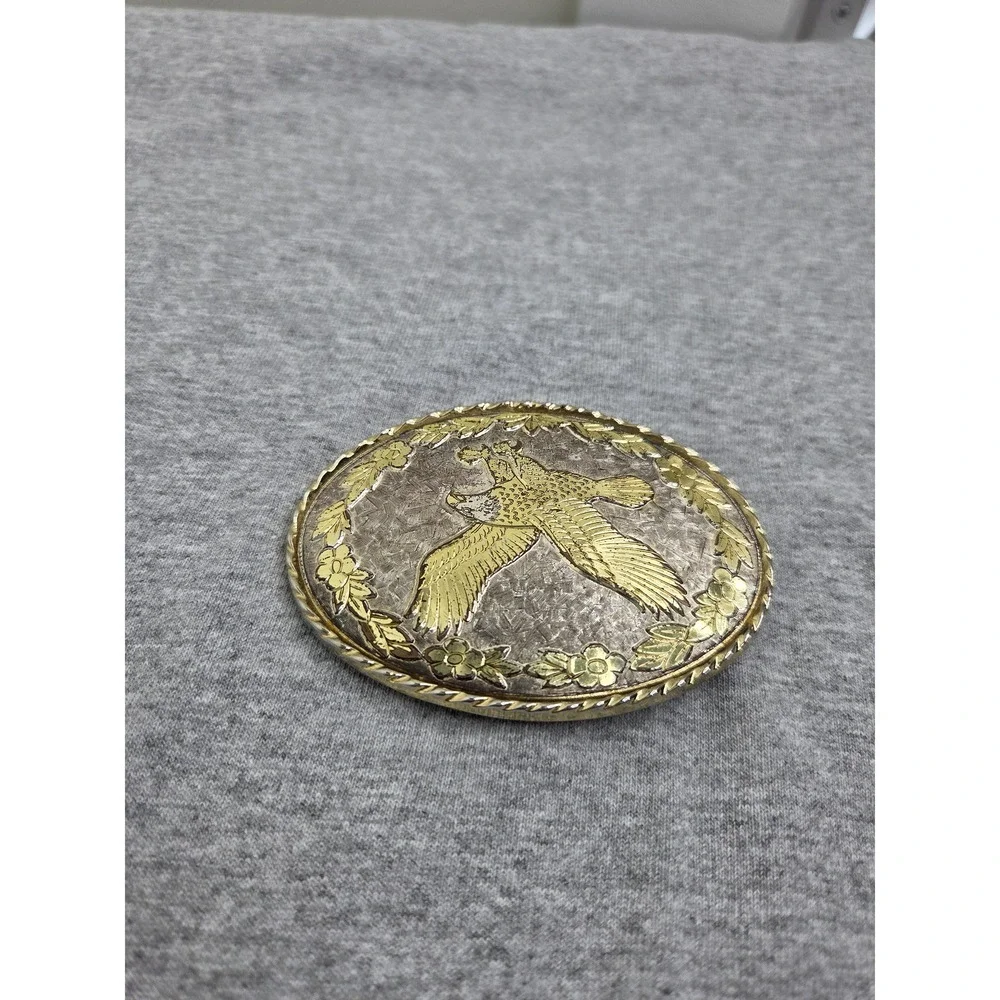 Vintage Silver Gold Eagle Patina Womens Belt Buckle USA
